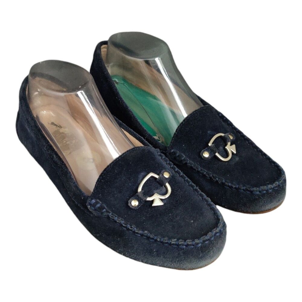 Kate Spade Women's Loafers Blue Suede w/ Signature Spade Silver Tone Charm Sz 8